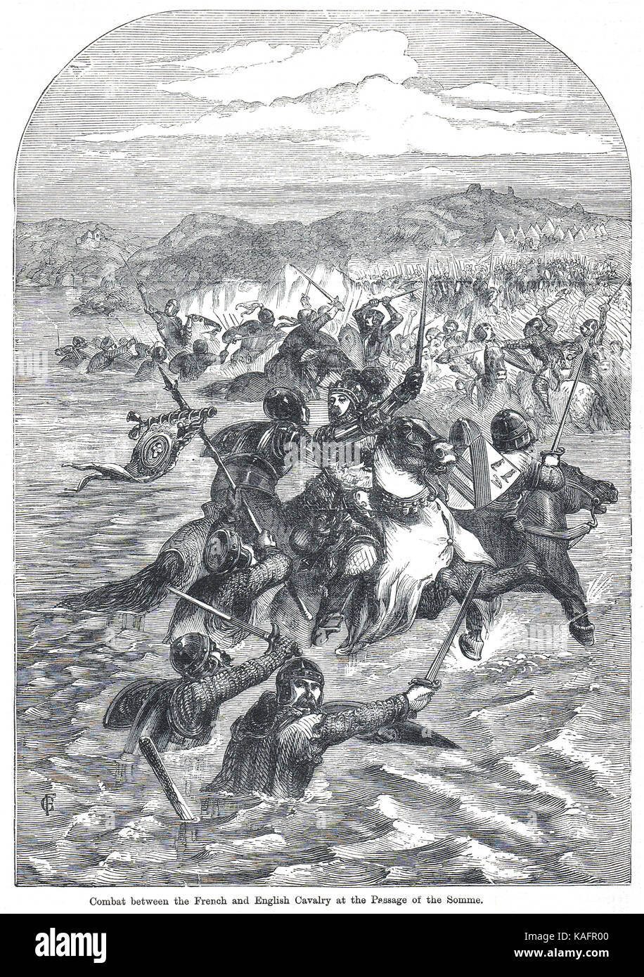 Schlacht von Blanchetaque, 24. August 1346, Englische Kavallerie von Edward III, Furt des Flusses Somme Stockfoto