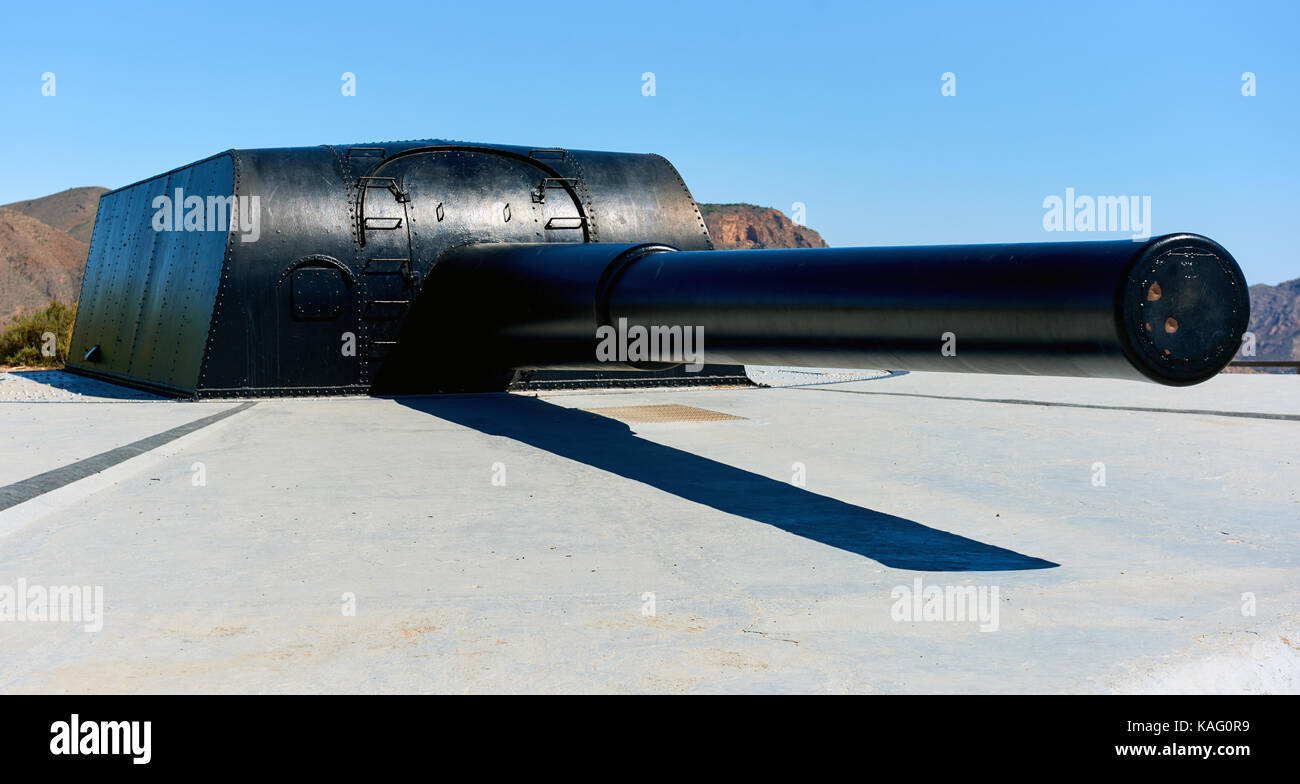 Castillitos Batterie. Massive Waffen, die Bucht von Cartagena verteidigt. Murcia. Spanien Stockfoto