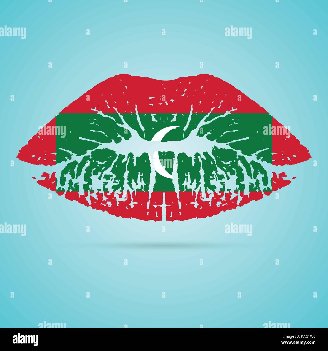 Malediven Flagge Lippenstift auf den Lippen isoliert auf einem weißen Hintergrund. Vector Illustration. Stock Vektor