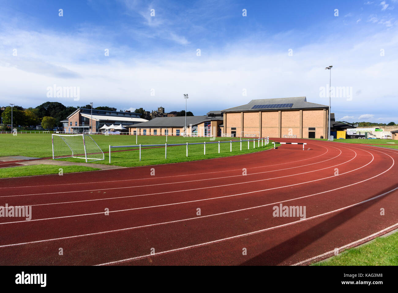 Rennen und Titel Sportplatz bei Wentworth Freizeitanlage in Haltwhistle Northumberland Stockfoto