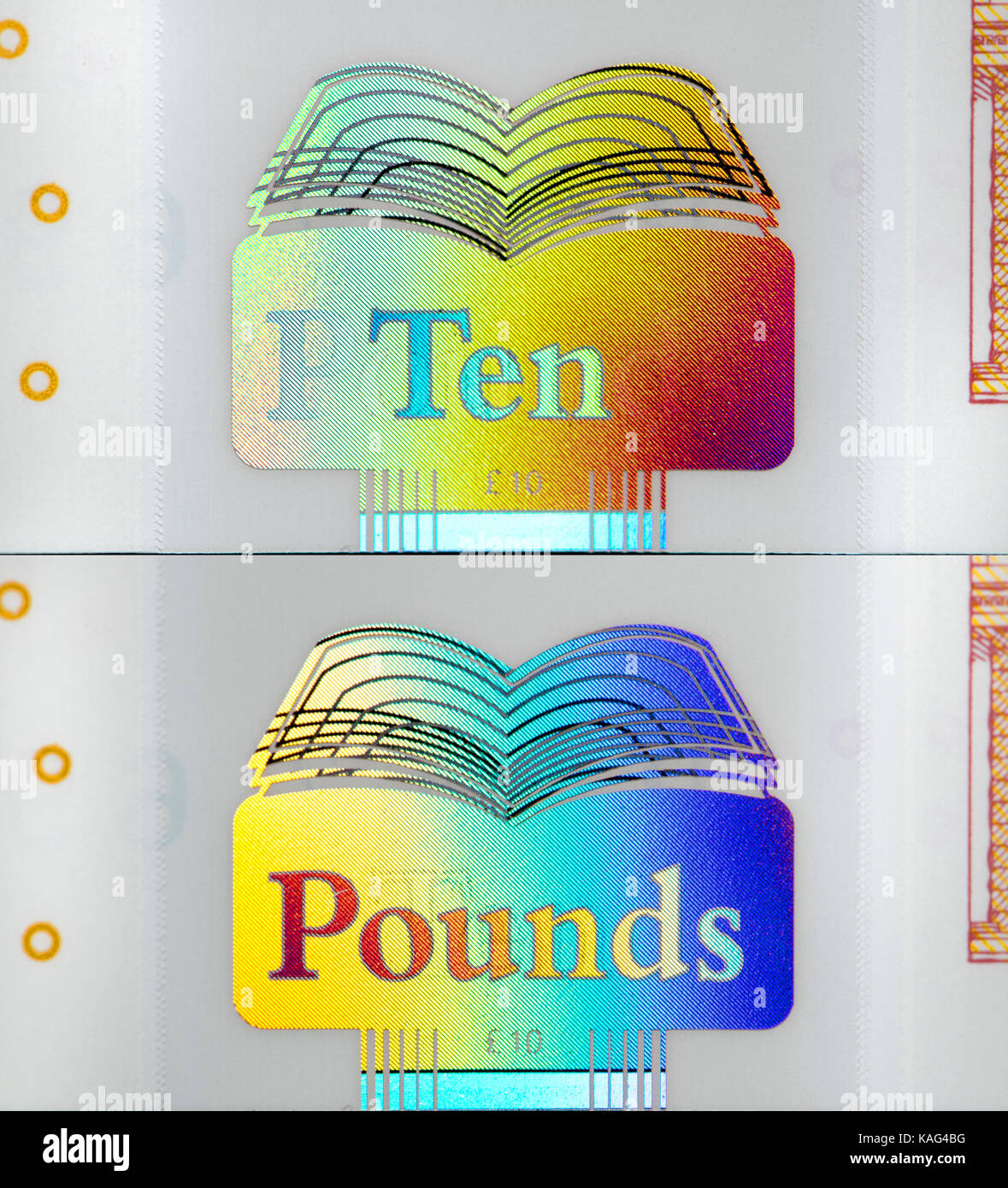 Neue Bank von England Polymer £10 Hinweis (September 2017) Composite, mit Sicherheitsfunktion: 10/Pfund ändern Hologramm mit der Richtung der Li Stockfoto