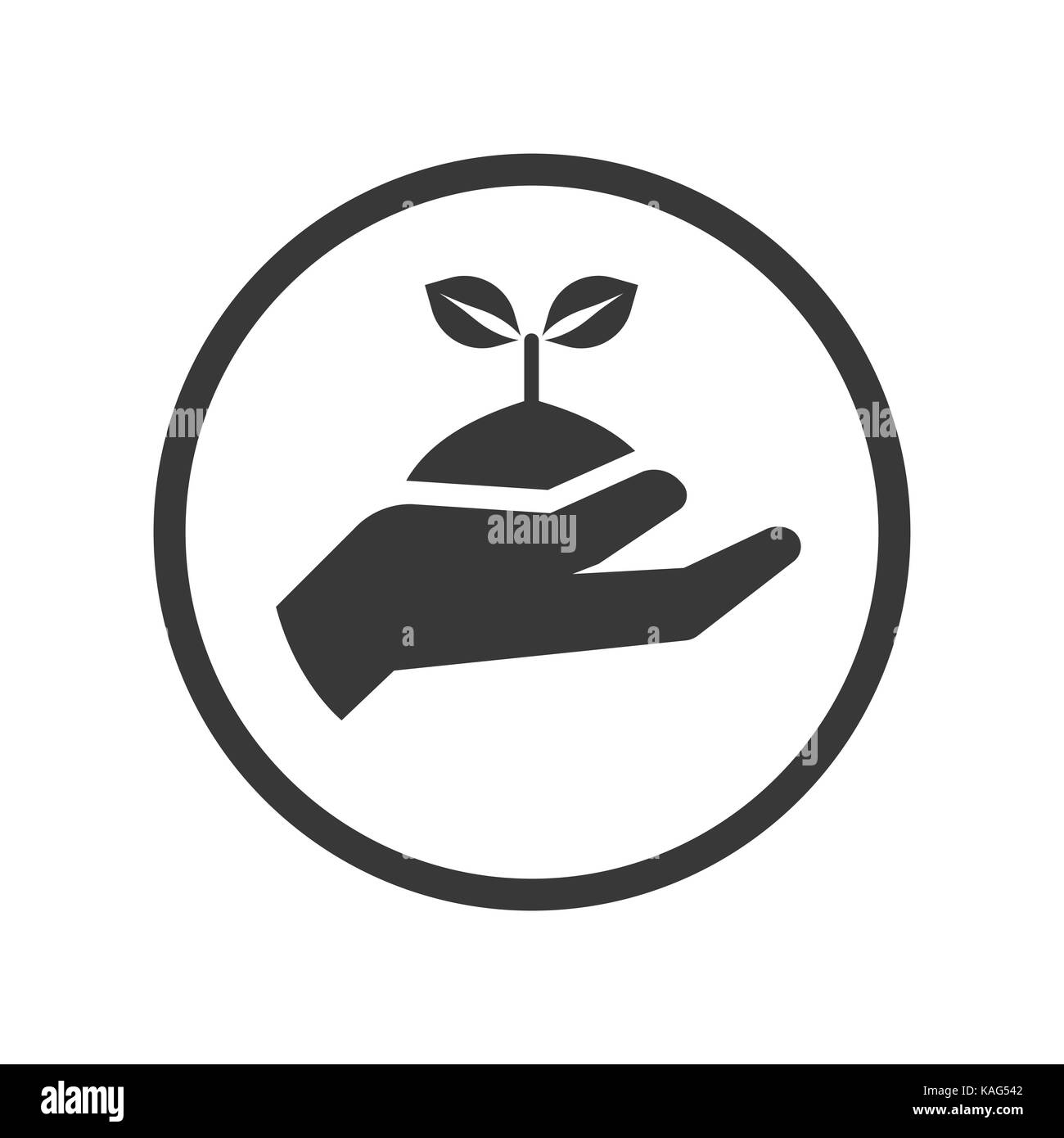 Hand werk Symbol, Aussaat in der Hand iconic Symbol in einem Kreis, auf weißem Hintergrund. Vektor ein futuristisches Design. Stock Vektor