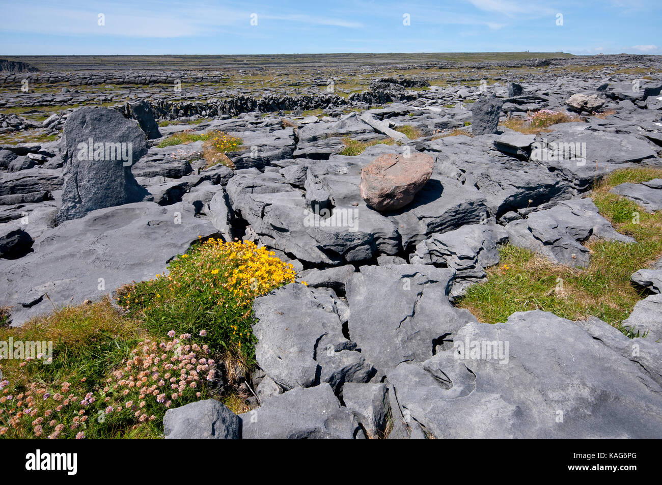 Landschaft bei Inishmore Insel in der Nähe von Ruinen von Dun Duchathair (Schwarz Fort), Aran Islands, County Galway, Irland Stockfoto