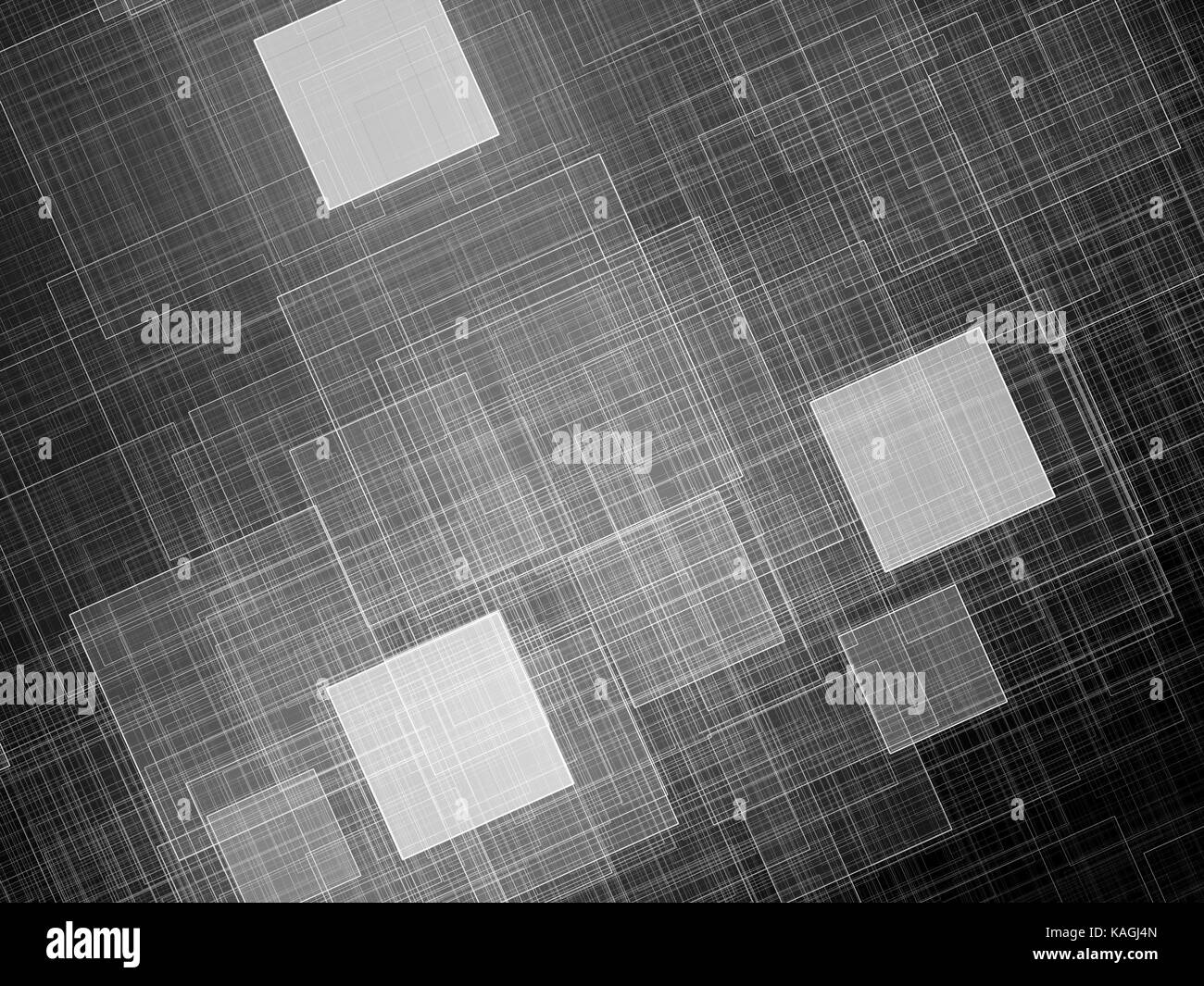 Glühende Quadrate fraktale Struktur, Schwarz und Weiß, computer-generierte Zusammenfassung Hintergrund, 3D-Rendering Stockfoto