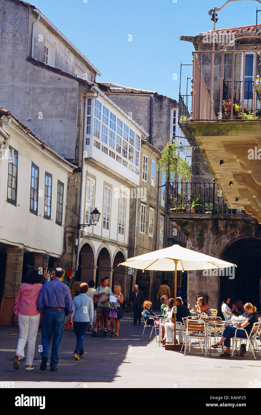 Rua del Villar. Santiago De Compostela, La Coruña Provinz, Galizien, Spanien. Stockfoto