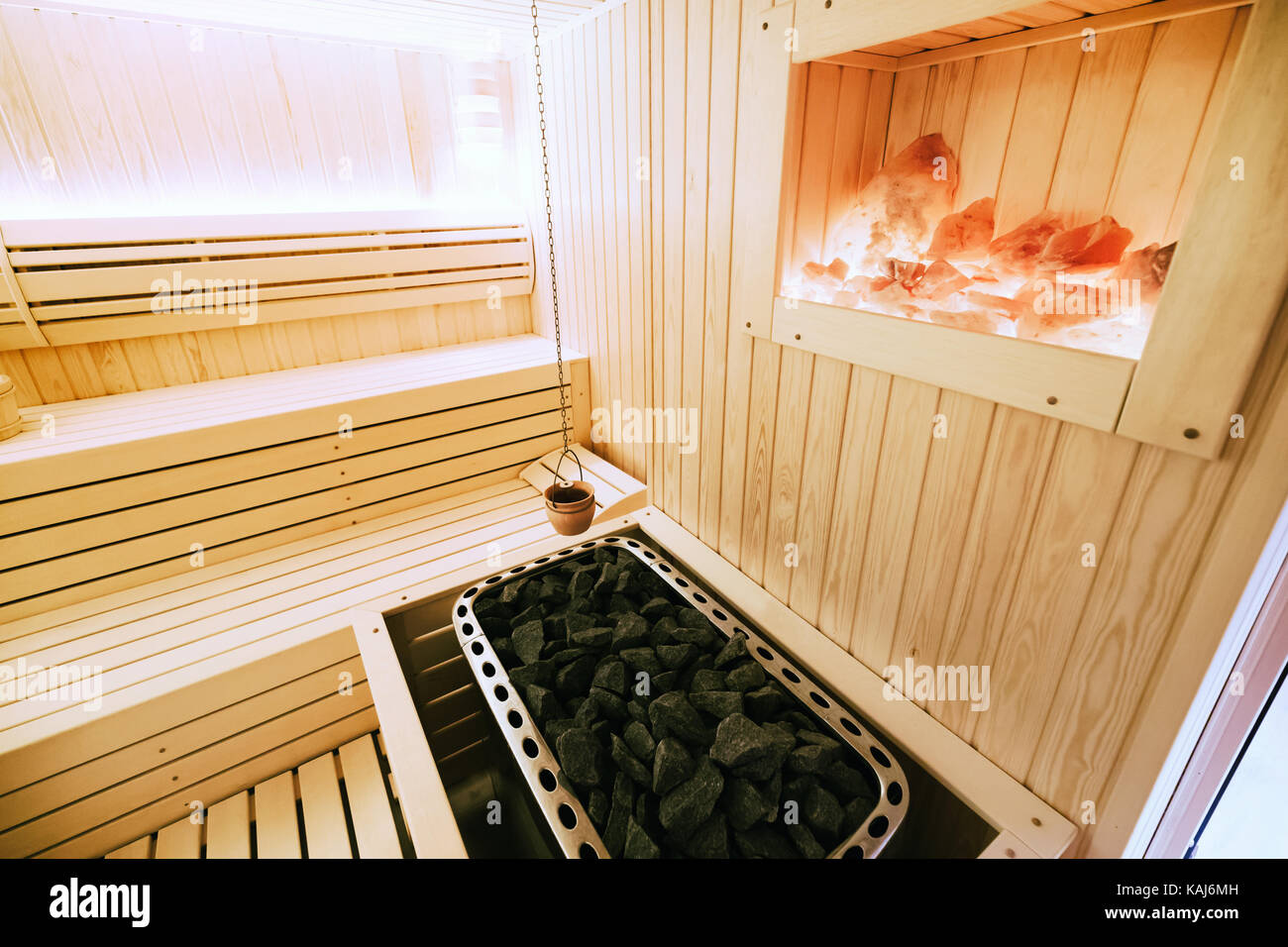 Gesunde finnische Sauna Innenbereich Stockfoto