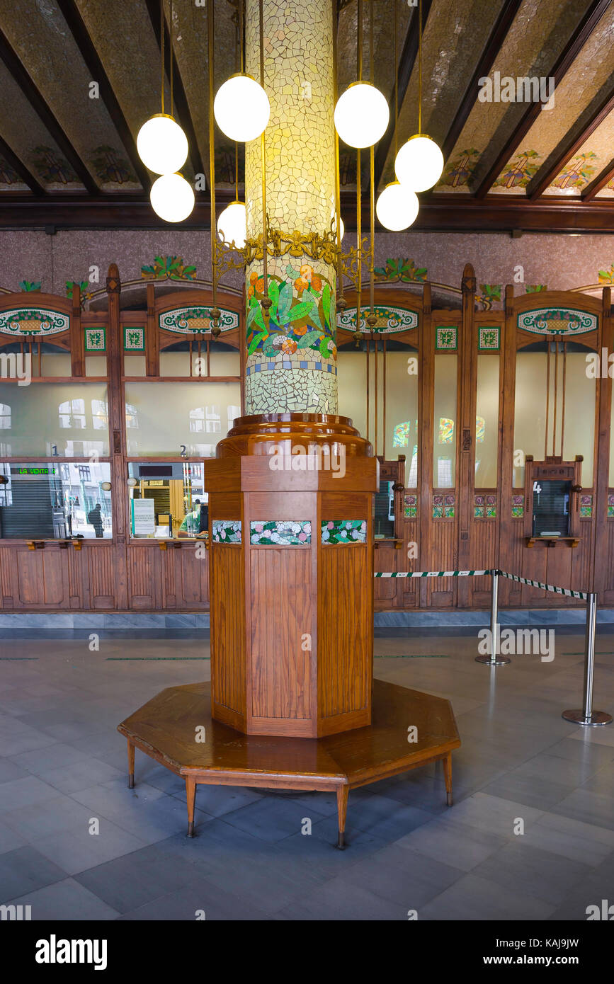 Valencia Bahnhof Bahnhof Spanien, Ansicht der modernistischen Stil Ticket Office in der Estacion del Norte (1915) Bahnhof in Valencia Stockfoto