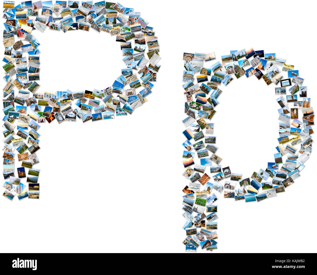 Das alphabet Serie - Collage aus Fotos, die Kapital- und kleinen englischen Buchstaben P Stockfoto