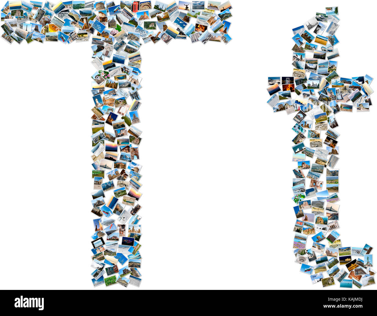 Das alphabet Serie - Collage aus Fotos, die Kapital- und kleinen englischen Buchstaben T Stockfoto