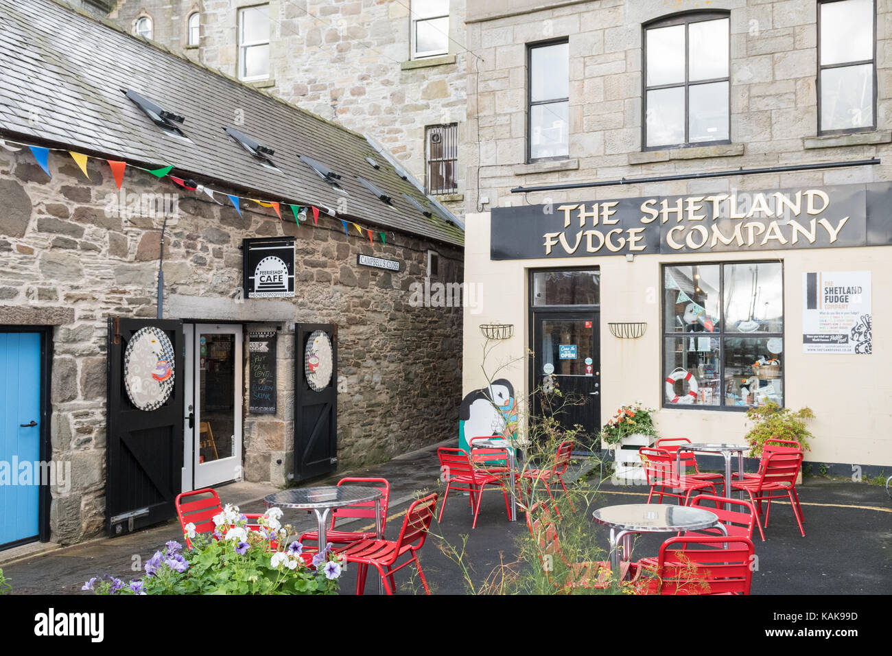 Peerieshop Cafe und die Shetland Fudge Company, Lerwick, Shetlandinseln, Schottland, Großbritannien Stockfoto