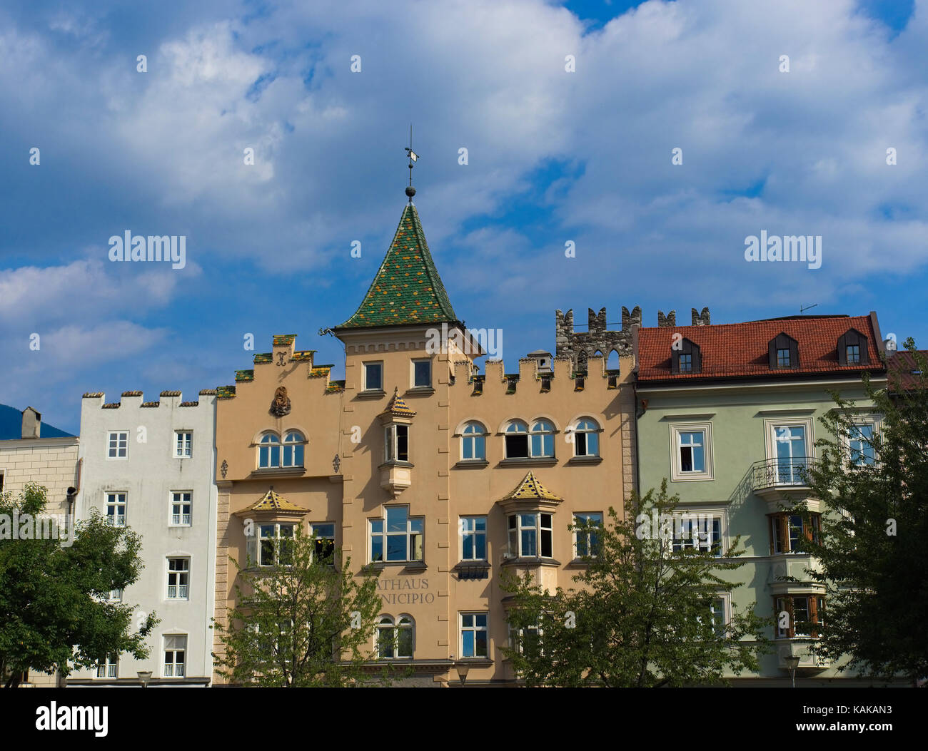 Brixen, Brixen, Trentino Alto Adige, Italien. Blick auf die Stadt Hall. Stockfoto