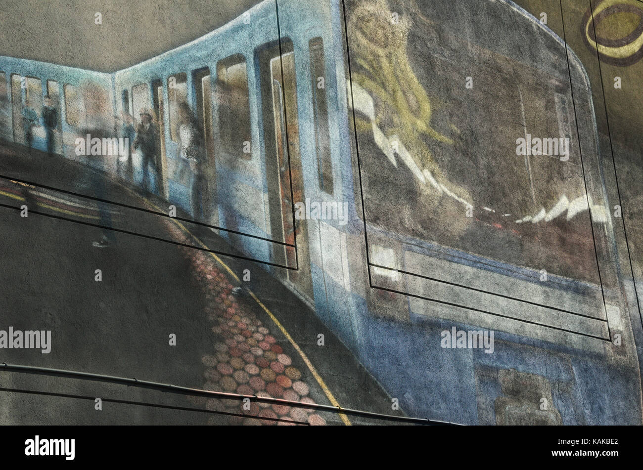 Murale Painting Street Art Wandfarbe von Subway Wagon in Montreal, Kanada. Stockfoto
