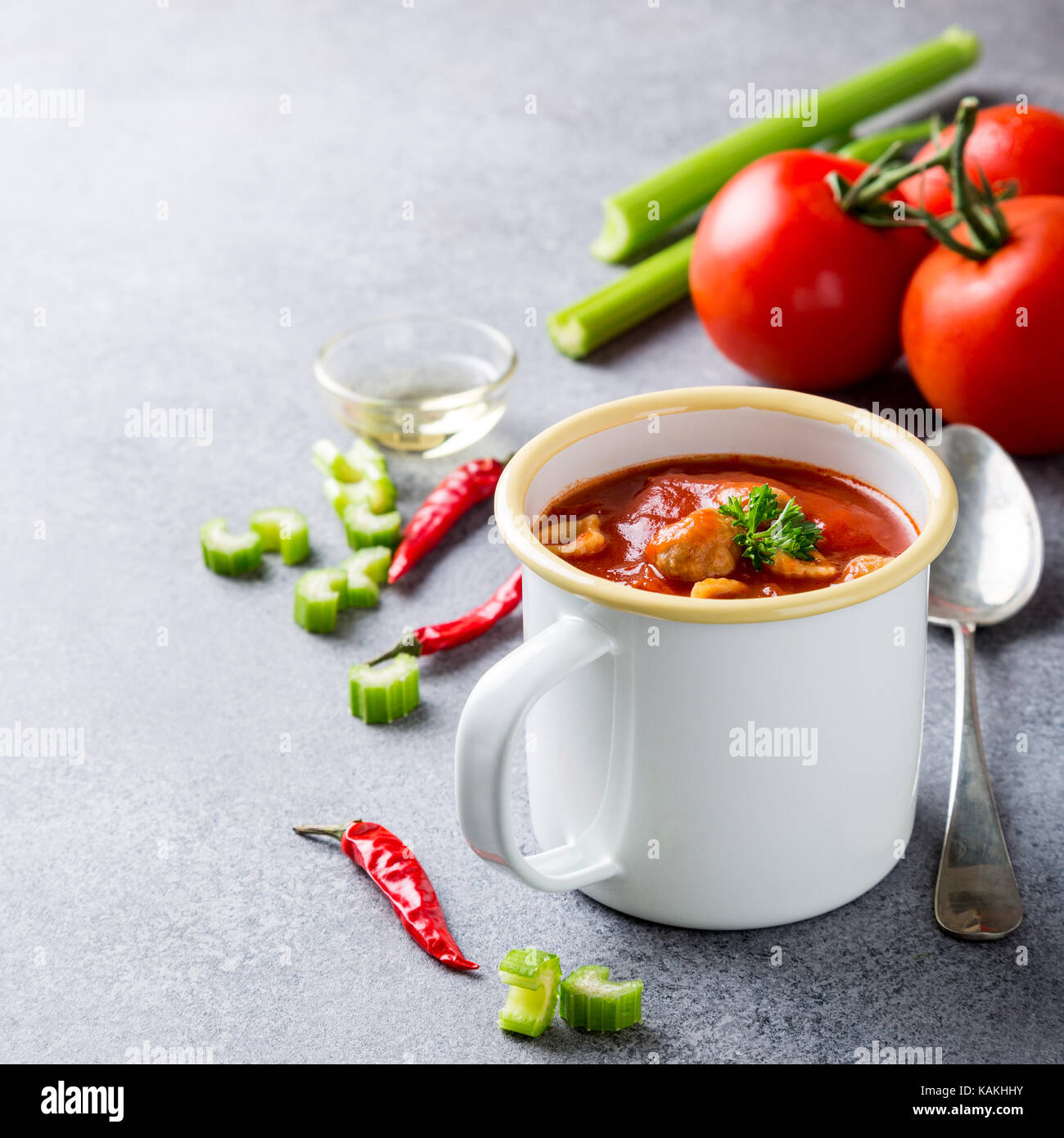 Hausgemachte Tomatensuppe Stockfoto