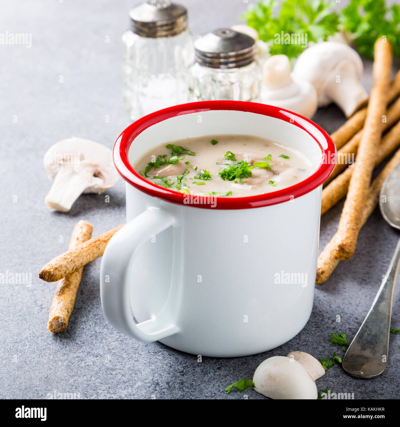 Hausgemachte Pilze champignons Suppe Stockfoto