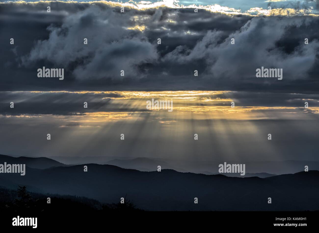 Smoky mountains Sonnenuntergang vom clingmans Dome Stockfoto