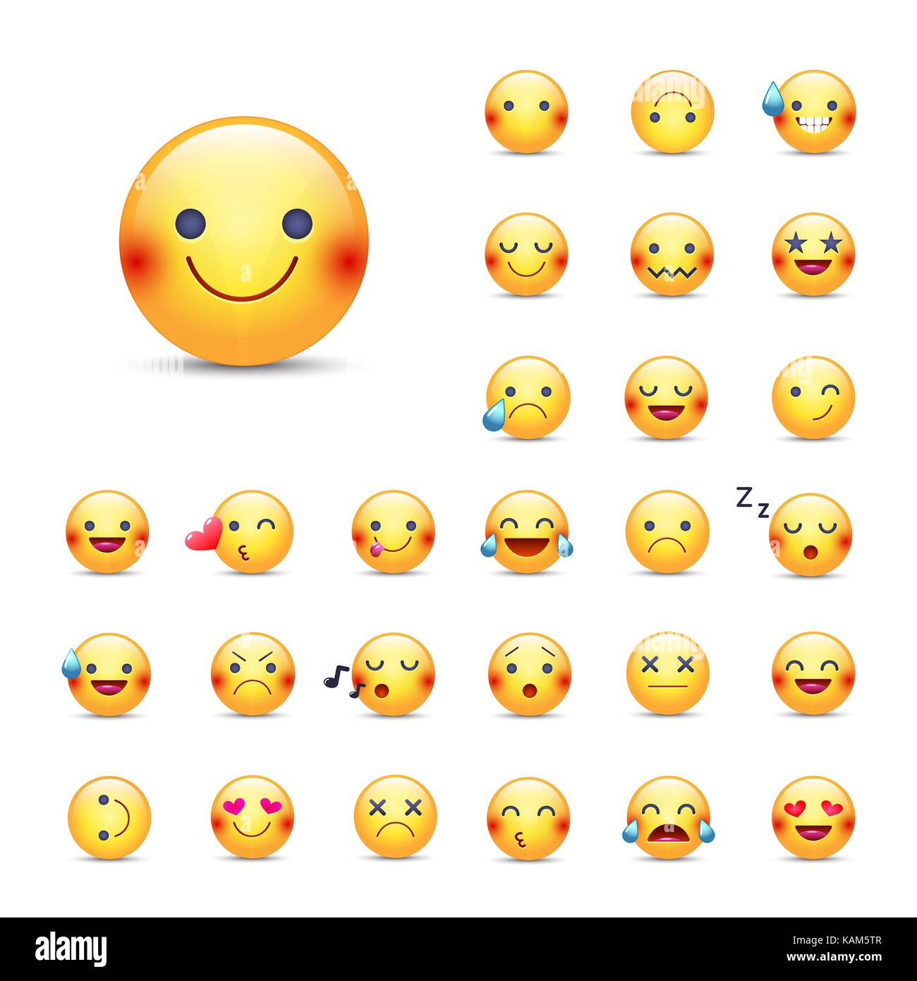 Smileys vektor Icon Set. Emoticons Pack. Glücklich, fröhlich, Singen,  Schlafen, Ninja, Weinen, in Liebe und andere runde gelbe emoji Gesicht.  Große Sammlung o Stock-Vektorgrafik - Alamy