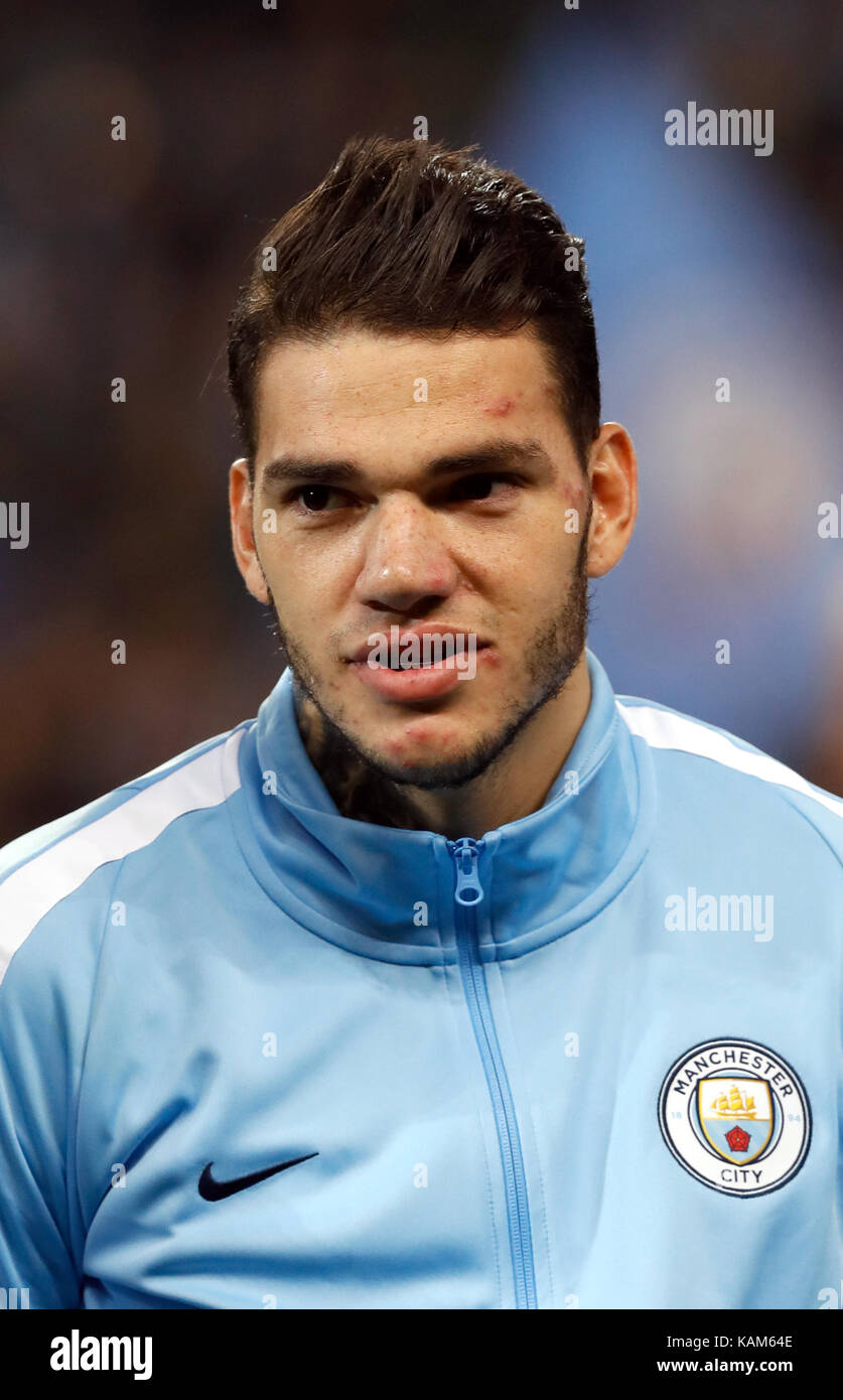 Manchester City Torwart Ederson während der UEFA Champions League, Gruppe F auf der Etihad Stadium, Manchester. PRESS ASSOCIATION Foto. Bild Datum: Dienstag, September 26, 2017. Siehe PA-Geschichte Fußball Mann Stadt. Foto: Martin Rickett/PA-Kabel Stockfoto