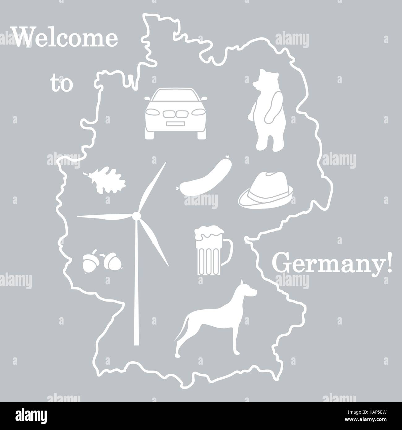 Vector Illustration mit verschiedenen Symbolen in Deutschland. Reisen und Freizeit. Design für Banner, Poster oder Drucken. Stock Vektor