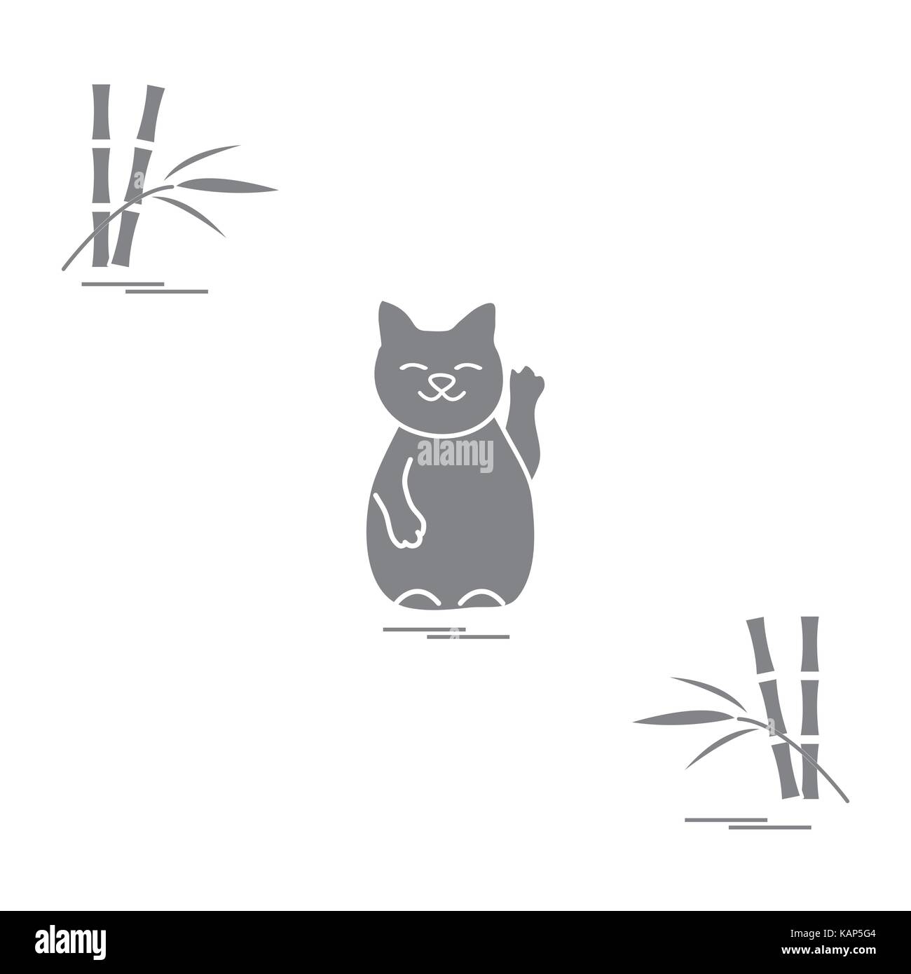 Stilisierte Ikone der japanischen glückliche Katze Maneki Neko. Reisen und Freizeit. Design für Banner, Poster oder Druck. Stock Vektor
