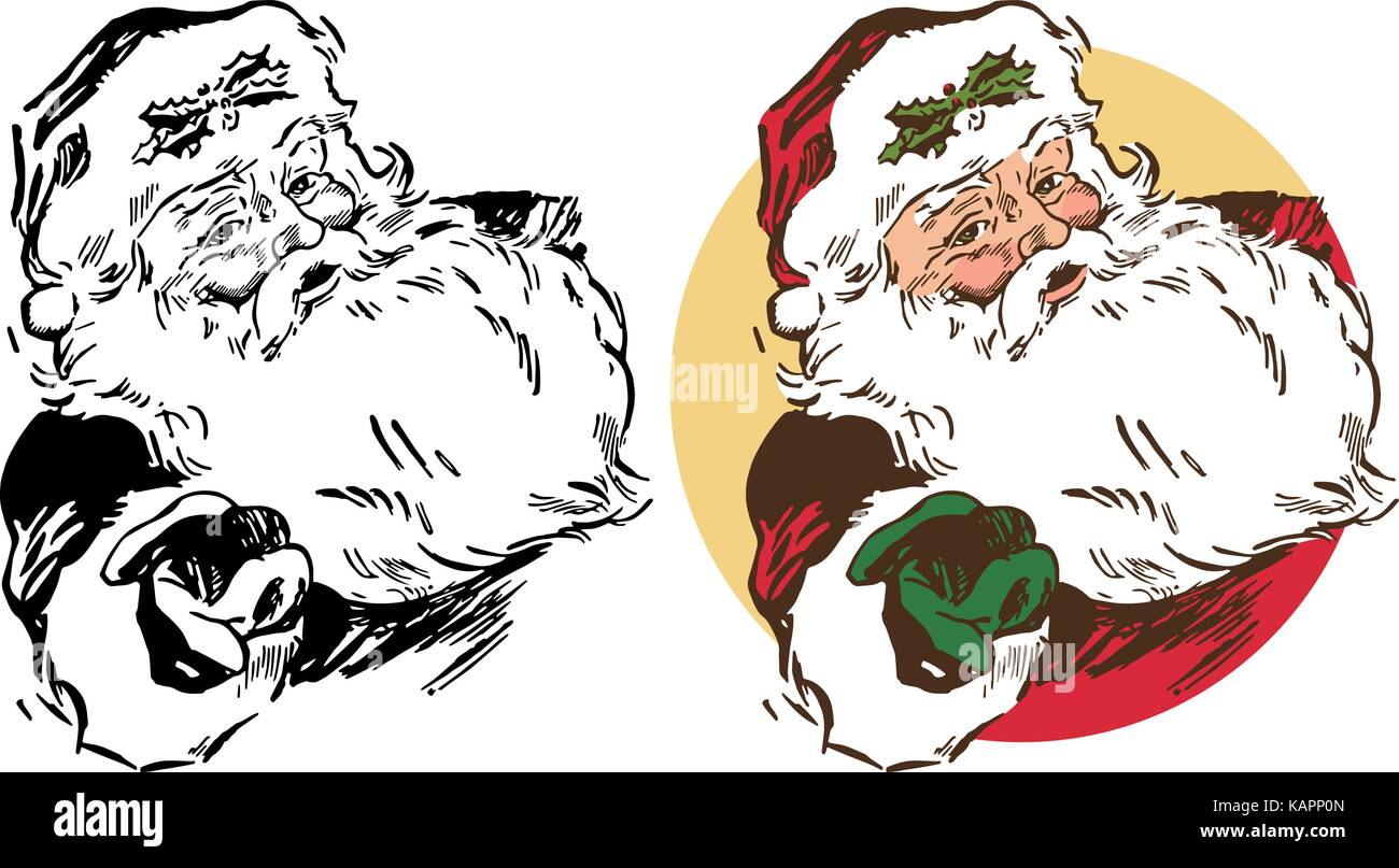 Ein Porträt von Santa Claus seine Hand zur Verlängerung in Weihnachten einen Gruß. Stock Vektor