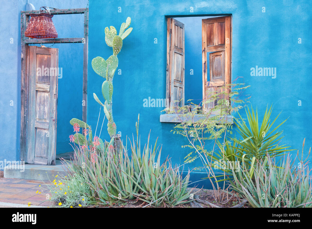 Bunte Architektur einschließlich Türen und Adobe Häusern Make-up viel des Presidio Historic District in Tucson, Arizona. Stockfoto