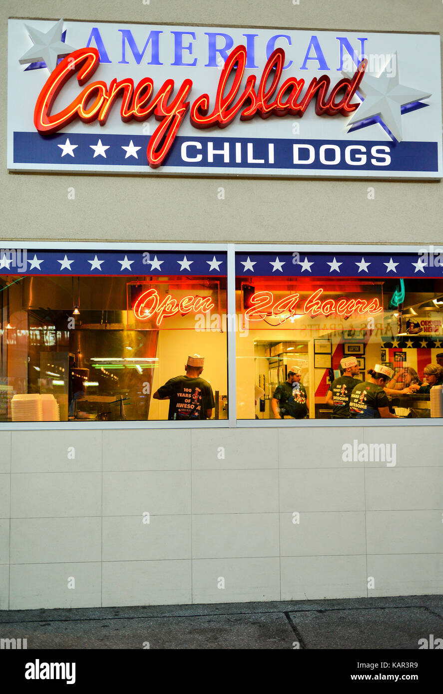 Amerikanische Coney Island Hotdog & Chili Dog Restaurant in der Innenstadt von Las Vegas, Nevada. Stockfoto