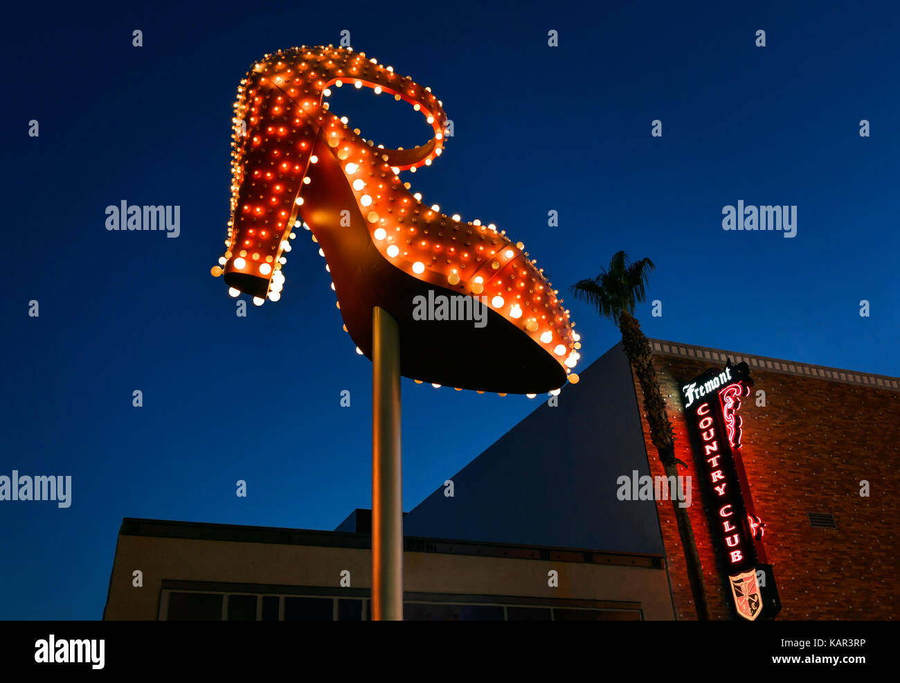 Neon Light Woman's High Heel Schuh in der Fremont Stadtviertel Stockfoto