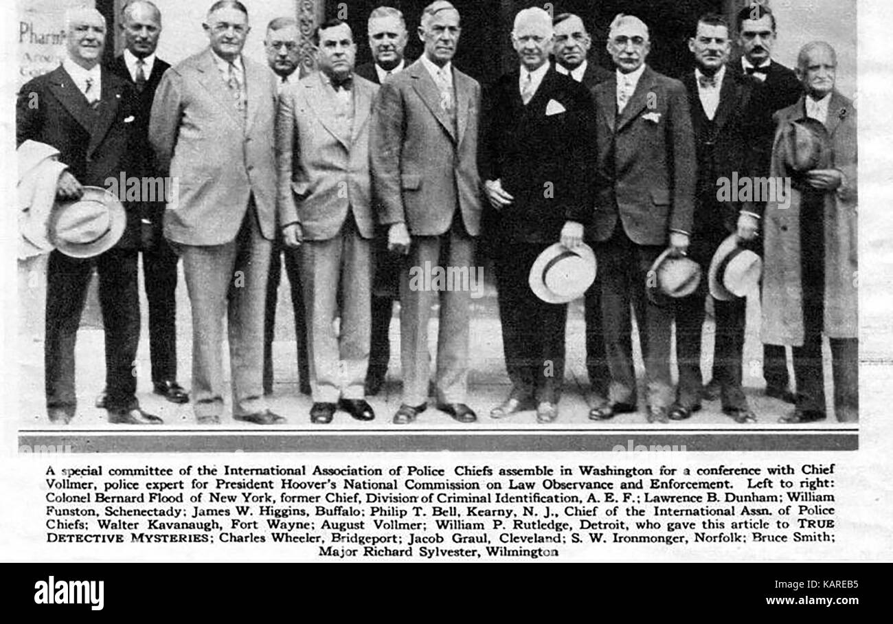 1930 - ein Gruppenfoto der amerikanischen Delegierten auf der Internationalen Polizeichefs Konferenz in Washington D.C. (Präsident Hoover Kommission am nationalen Strafverfolgungsbehörden & Einhaltung) Stockfoto
