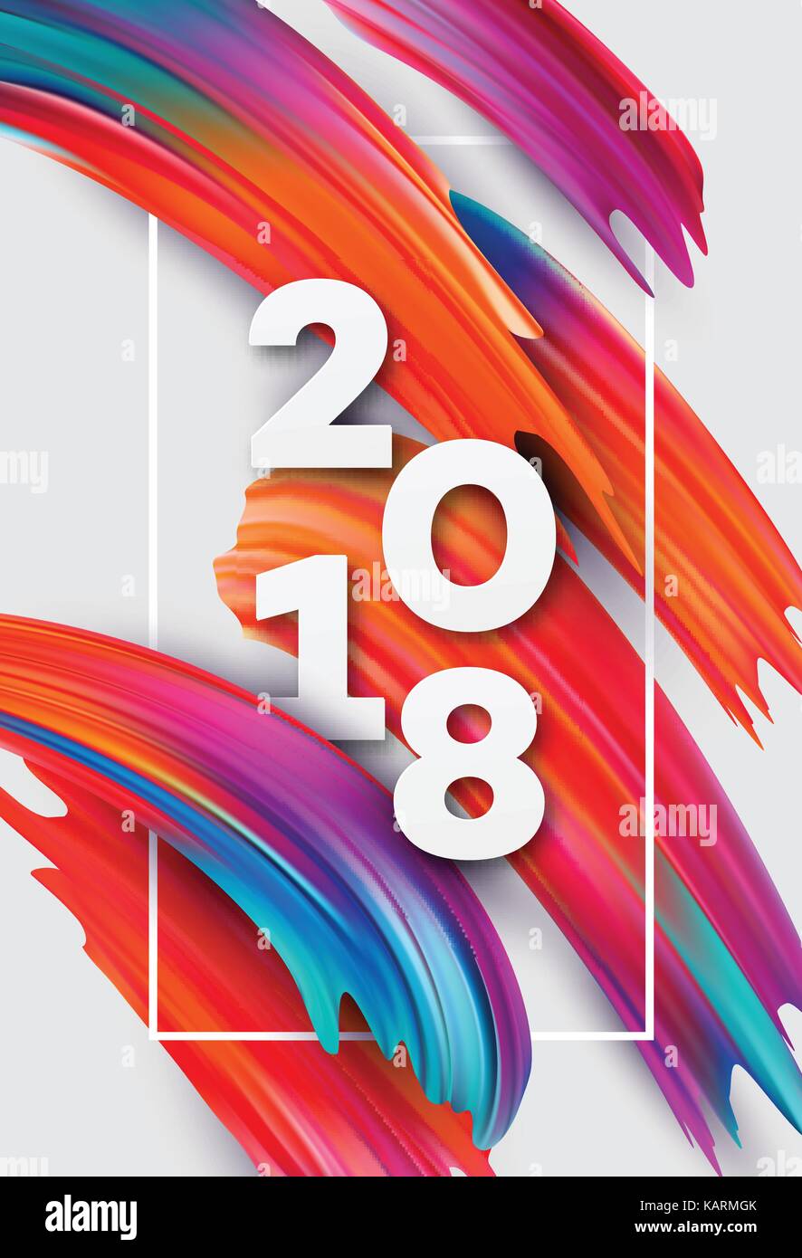 2018 Das neue Jahr auf dem Hintergrund einer bunten Pinselstrich Öl- oder Acrylfarbe Gestaltungselement für Präsentationen, Flyer, Faltblätter, Postkarten und Poster. Vector Illustration Stock Vektor