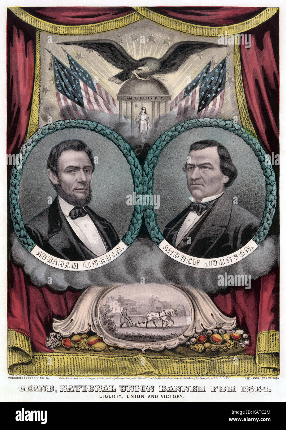 ANDREW JOHNSON (1808-1875) an der rechten mit Abraham Lincoln auf einem Currier & Ives Plakat für die US-Präsidentschaftswahl von 1864 Stockfoto