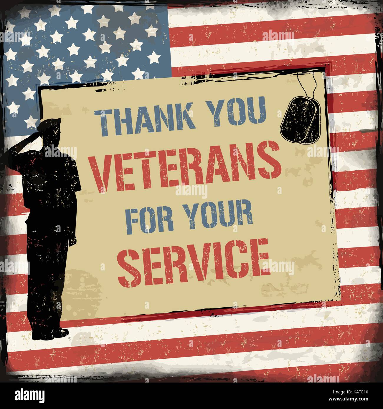 Veterans Day grunge Plakat mit Text danke Veteranen für ihren Service, Vektor, Abbildung Stock Vektor