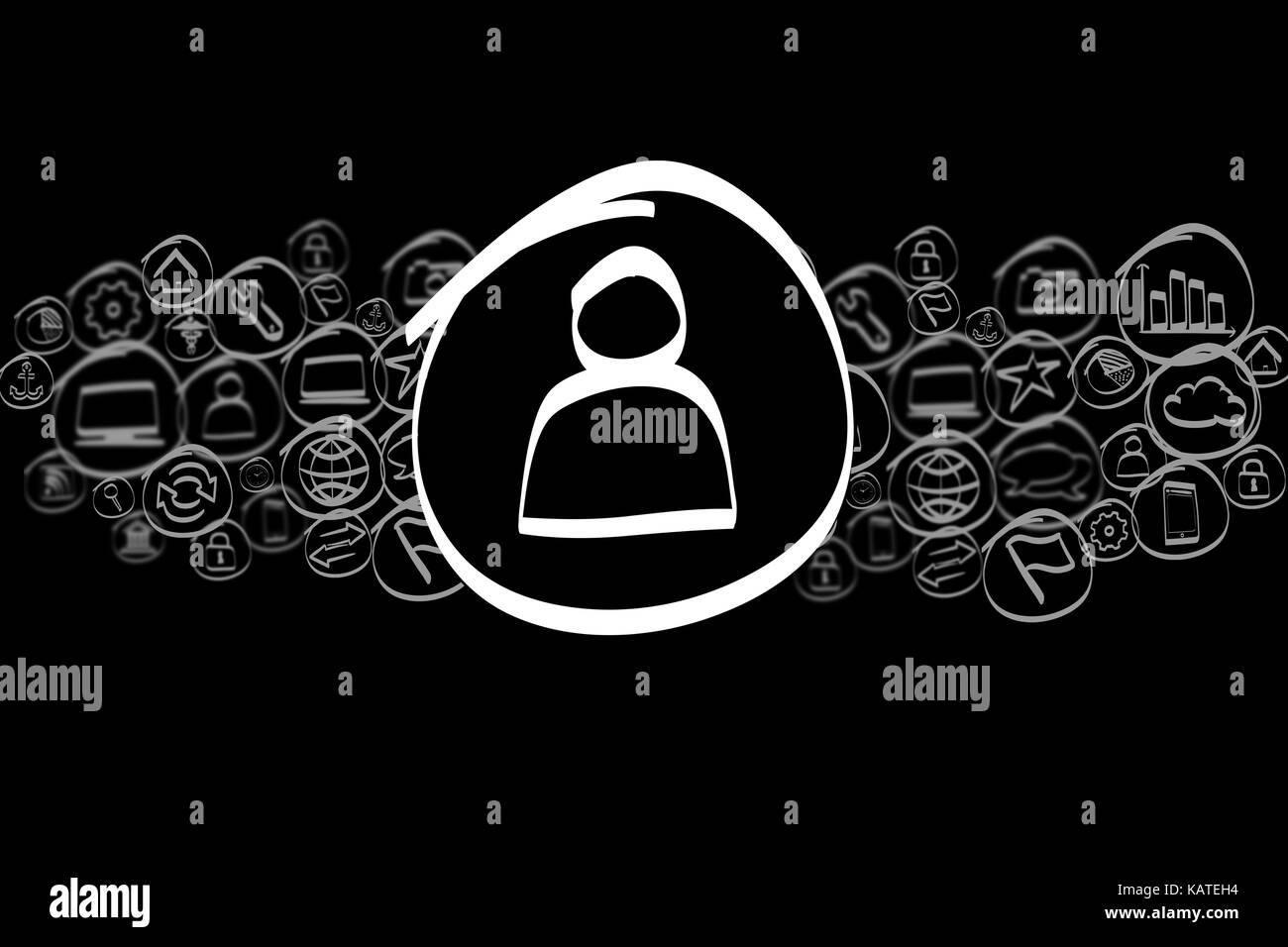 Anzeigen eines Kontakts in eine Wolke von Symbol auf einem Hintergrund gemischt Stockfoto