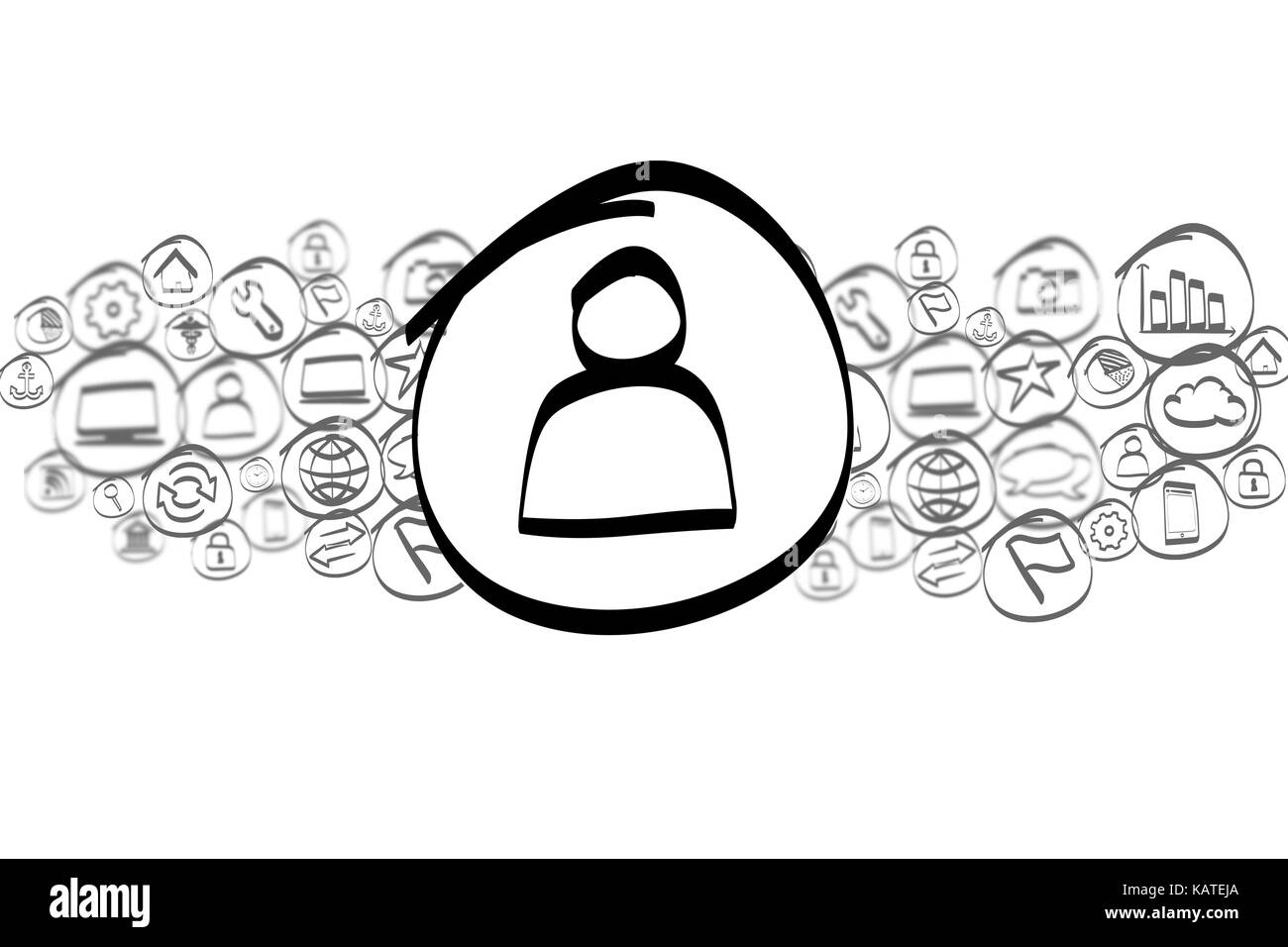 Anzeigen eines Kontakts in eine Wolke von Symbol auf einem Hintergrund gemischt Stockfoto