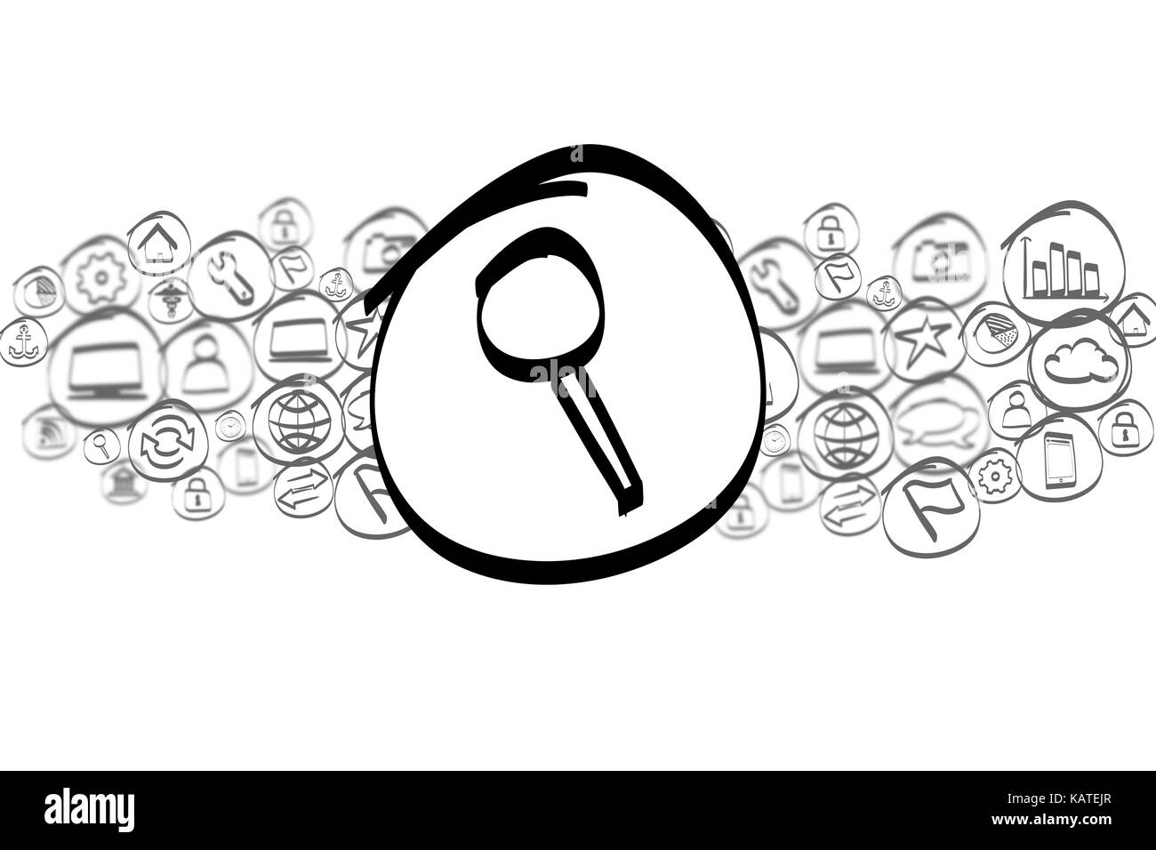 Blick auf ein Symbol Suche in eine Wolke von Symbol auf einem Hintergrund isoliert Stockfoto