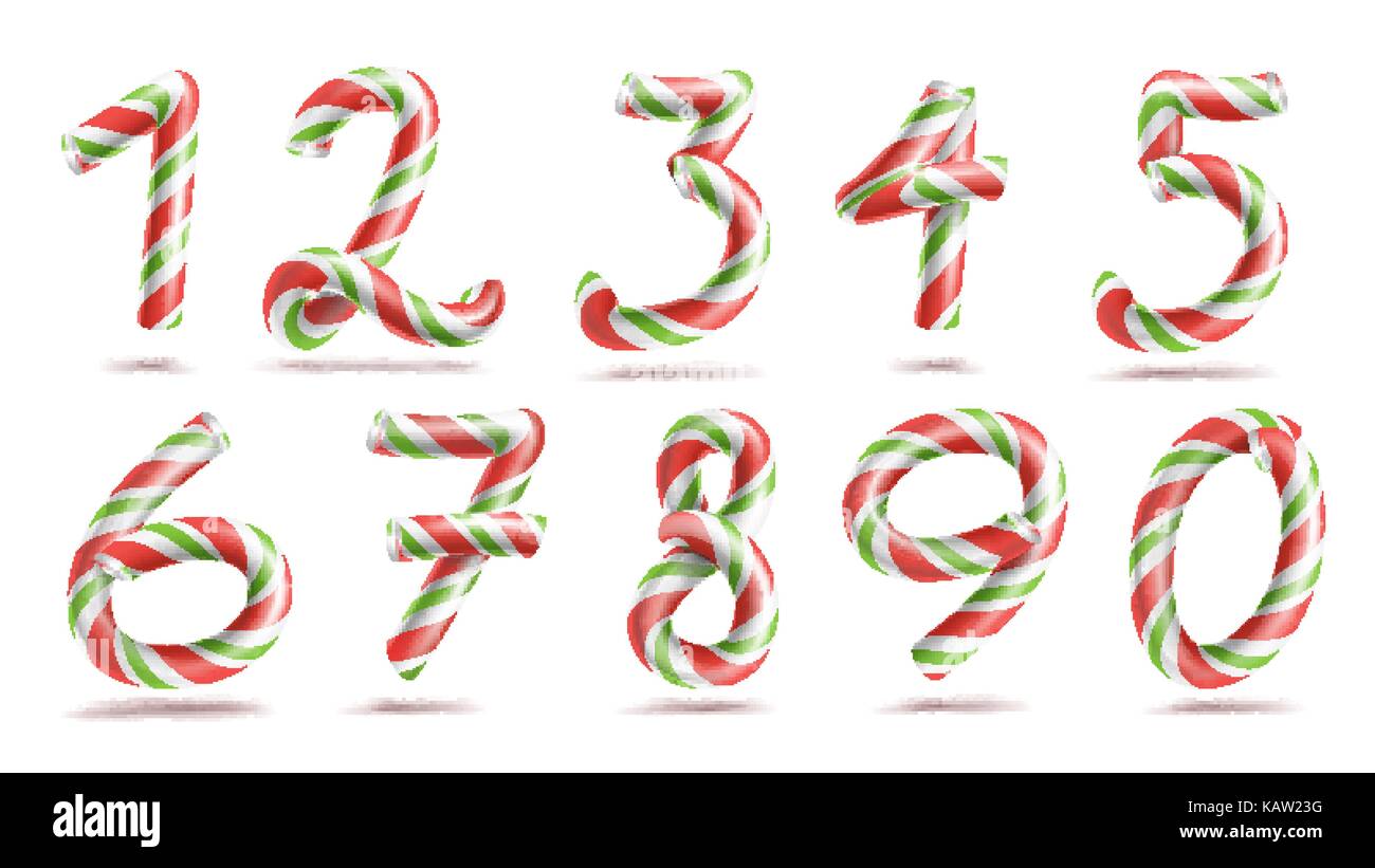 Zahlen Zeichen gesetzt Vektor. 3D-Ziffern. Die Abbildungen 1, 2, 3, 4, 5,  6, 7, 8, 9, 0. Weihnachten Farben. Rot, Grün gestreift. Klassische  Weihnachten Mint Hard Candy Cane. Neues Jahr Design. Auf weiß Abbildung  isoliert Stock-Vektorgrafik - Alamy