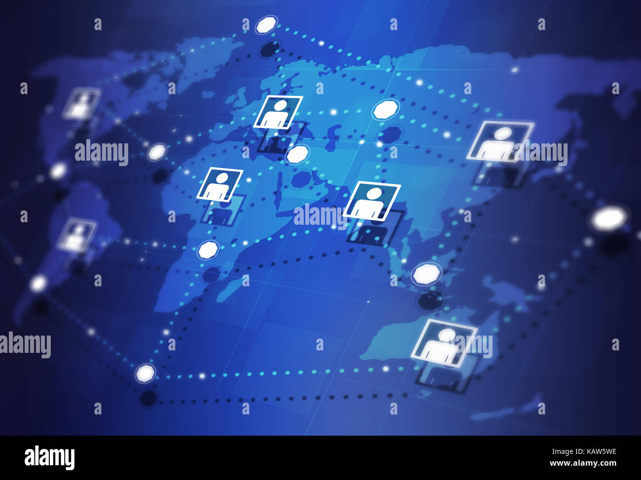 Abstrakte Konzept global Menschen Kommunikation blauer Hintergrund Stockfoto