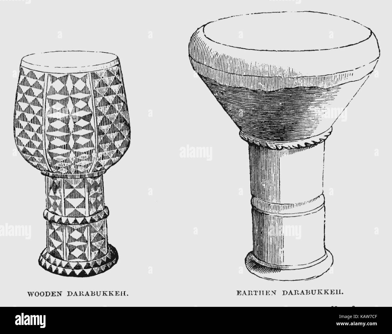 Holz- Darabukkeh, irdenen Darabukkeh (Lane (1836), 2010, S. 363). Stockfoto