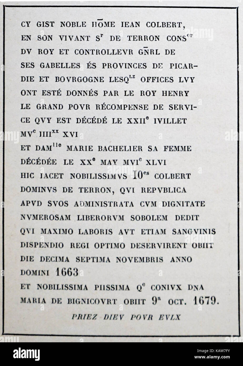 Tombe Colbert aux Cordeliers de Reims Stockfoto