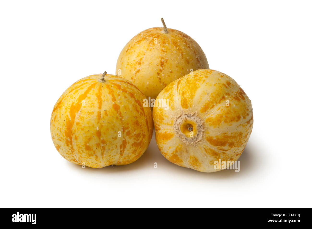Frische ganze Rund, Gelb apple Gurken auf weißem Hintergrund Stockfoto