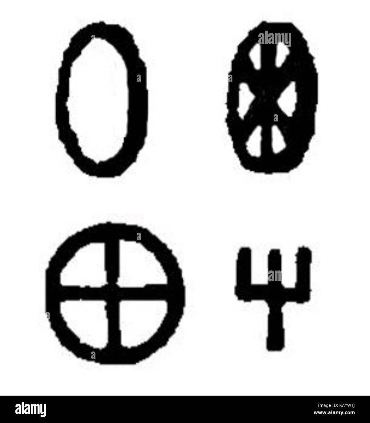 Rad Symbole in ägyptischen Tempeln und Rad- und trisula auf Ptolemäische Grabsteine Stockfoto