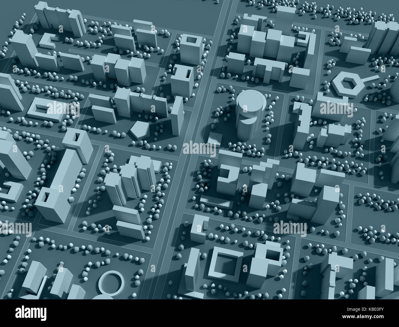 Stadt rendern in Sepia mit Wald Gürtel 3D-Rendering Stockfoto