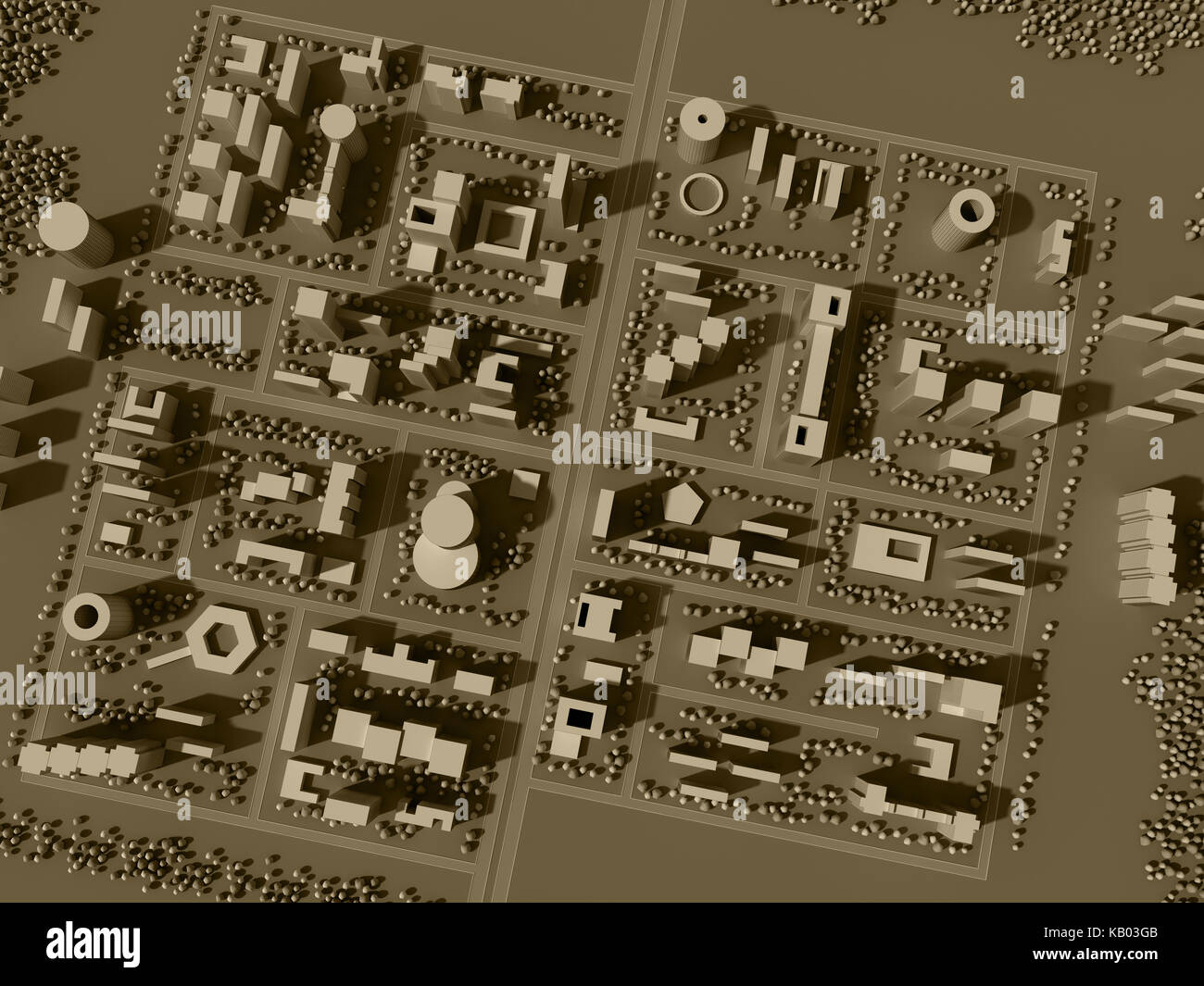 3D-rendering Karte der Stadt in Sepia Stockfoto