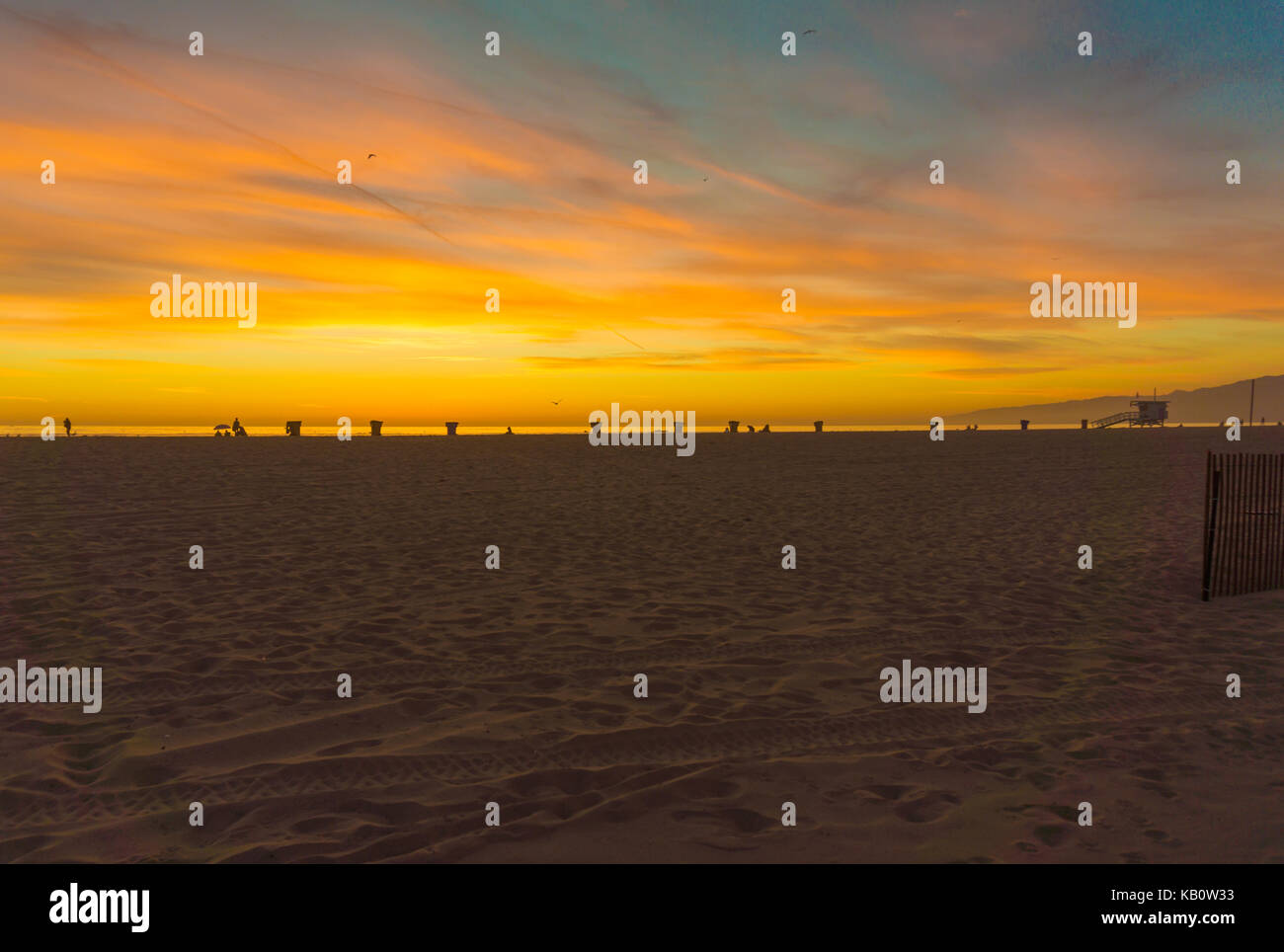 Sonnenuntergang am Venice Beach, Kalifornien Stockfoto