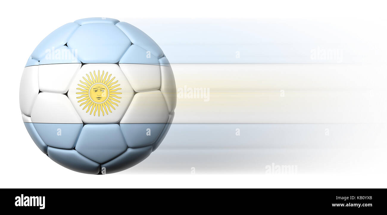 Fußball mit argentinischer Flagge in Bewegung isoliert Stockfoto