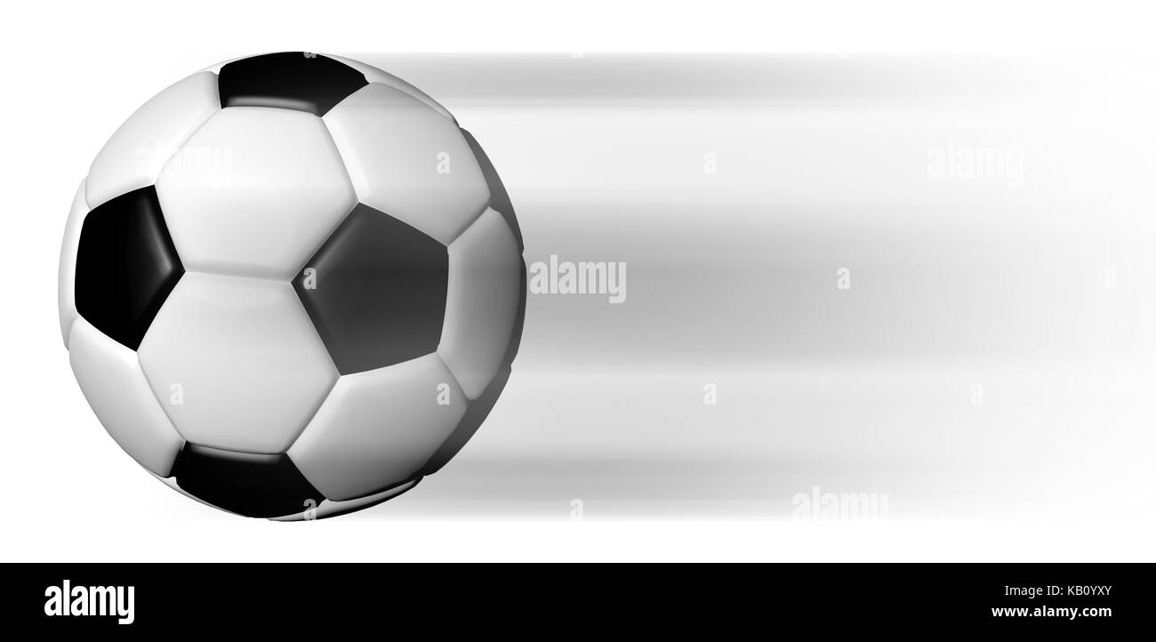 Soccer Ball in Bewegung auf Weiß isoliert Stockfoto
