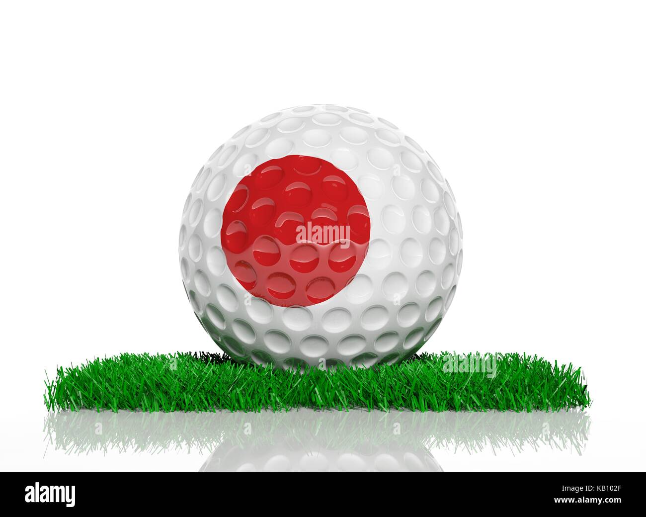 Golf Ball mit Flagge von Japan auf grünem Gras Stockfoto