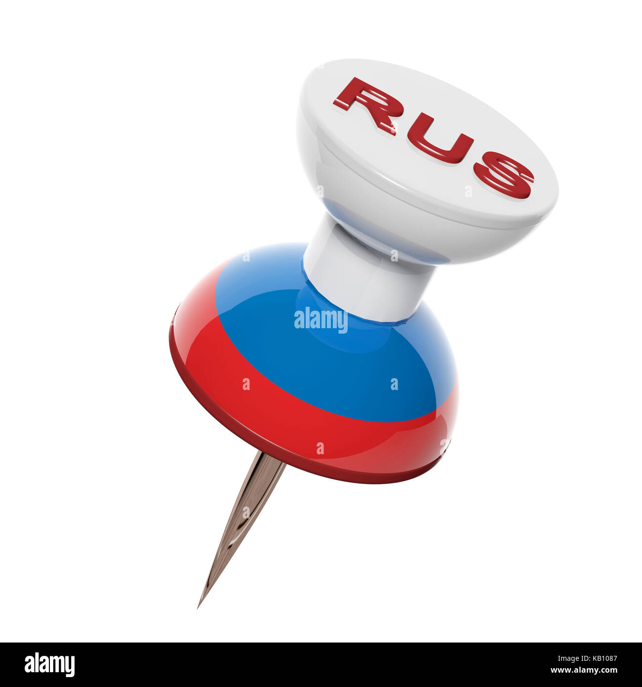 3D-Umschalter mit Flagge von Russland isoliert auf weißem Stockfoto