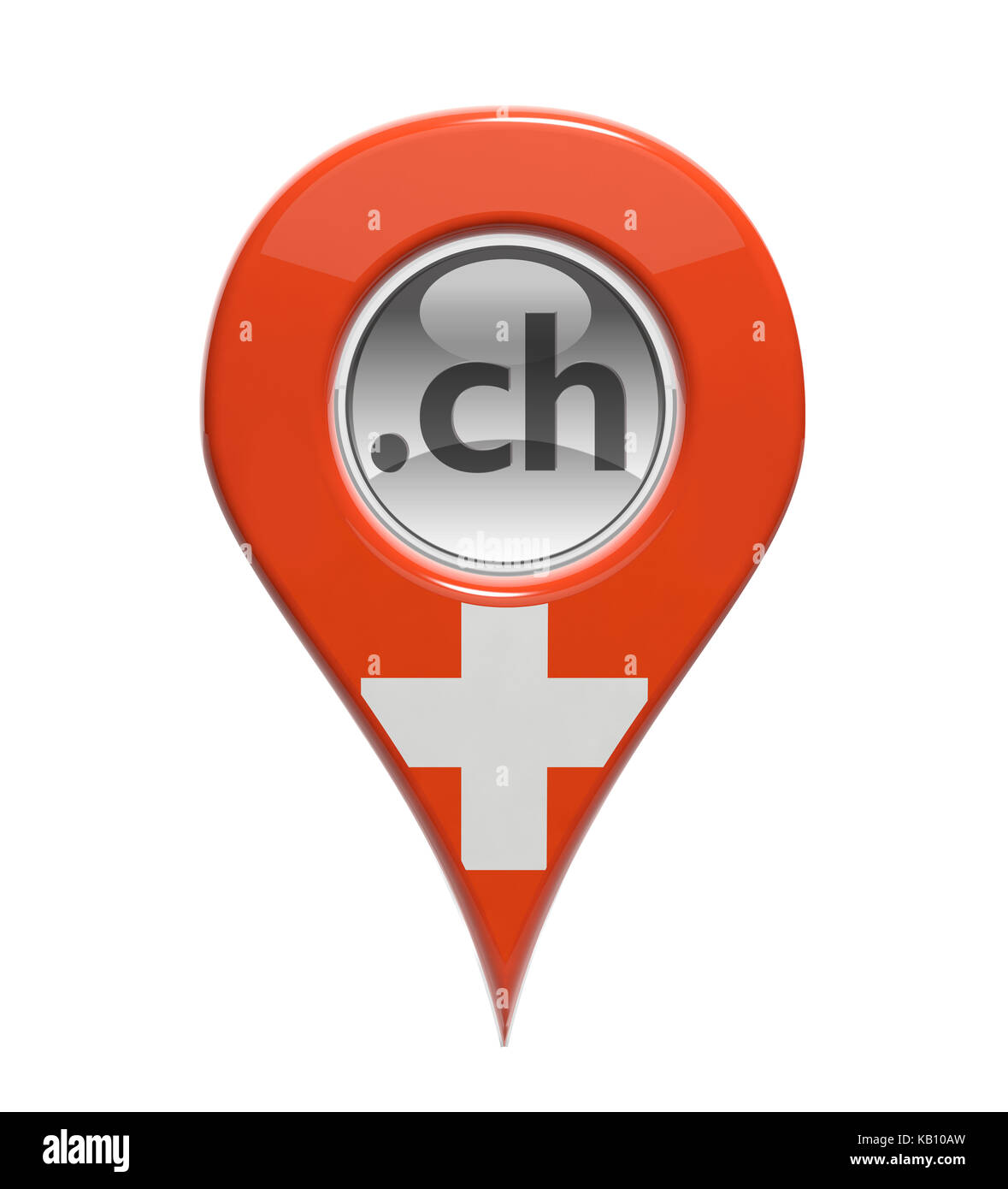 3D-Pin domain Marker mit Schweizer Flagge isoliert Stockfoto