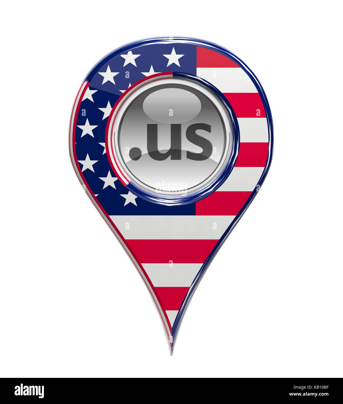 3D-Pin domain Marker mit amerikanischer Flagge isoliert Stockfoto