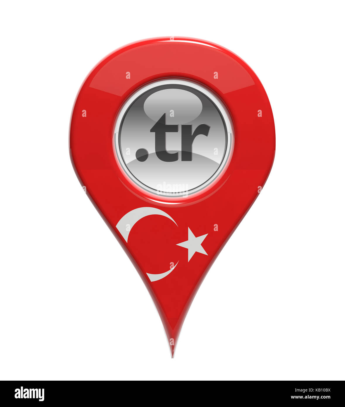 3D-Pin domain Marker mit Türkischer Flagge isoliert Stockfoto